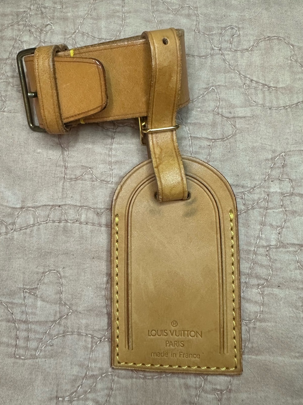 Louis Vuitton Tan Leather Luggage Tag with Strap